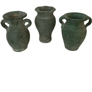 Terracottery 3-Piece Vase Bundle - Rustic Green Ceramic Vases for Home Décor